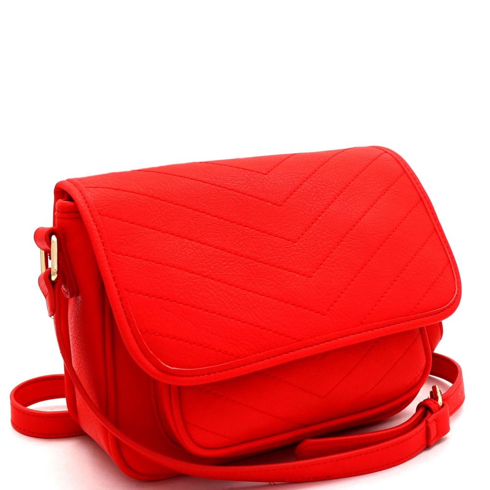 Chevron Quilted Flap PU Leather Cross Body Messenger Bag